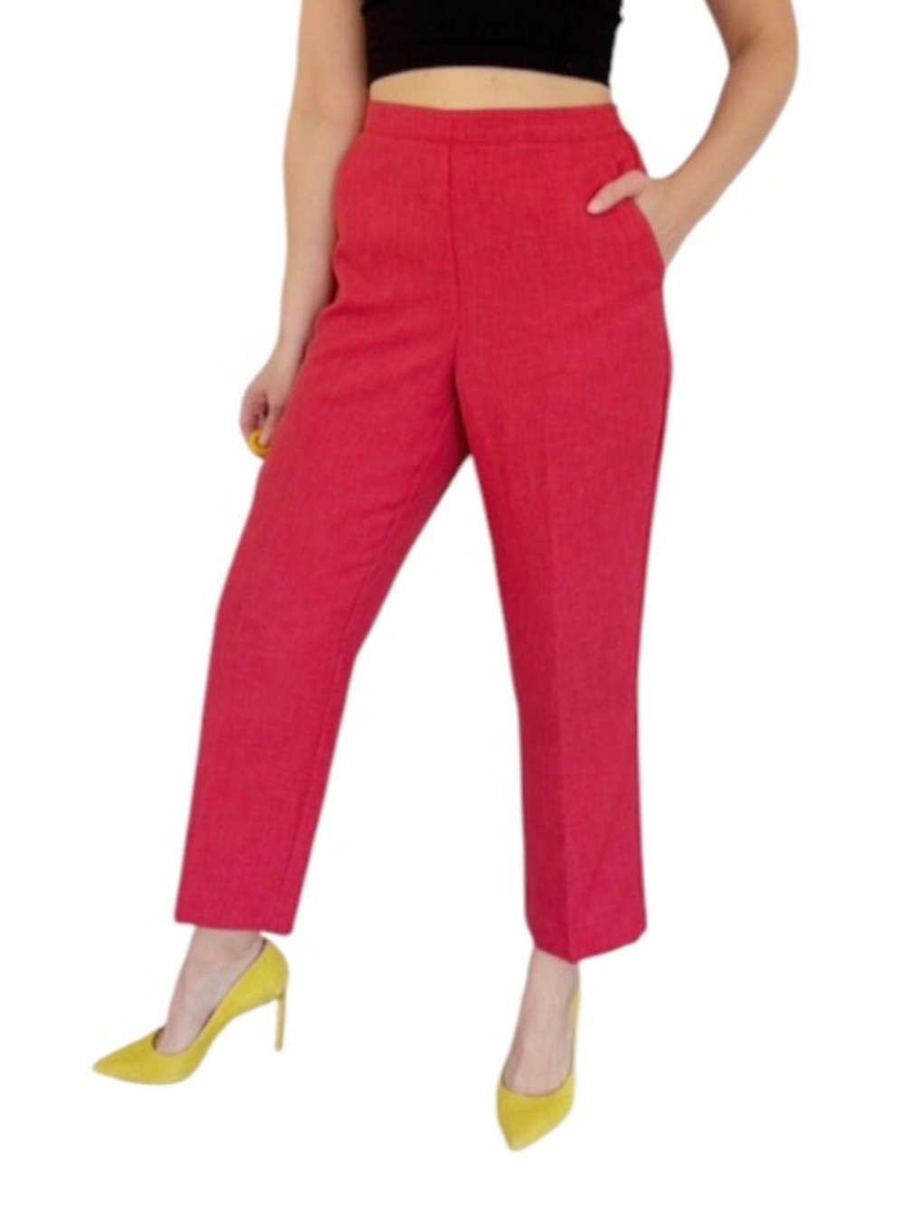 Alfred Dunner Petite brick red straight leg elastic waist casual trousers size 8